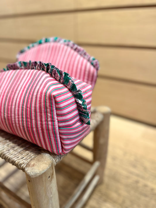 Grande trousse STRIPE rose/verte