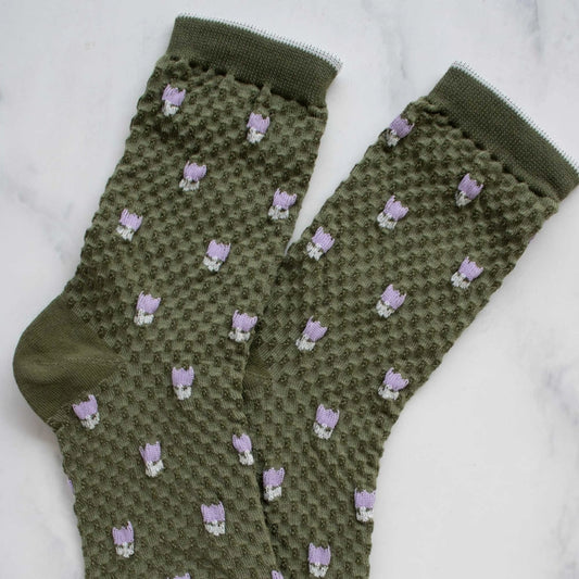 Chaussettes FLOWER gauffrées kaki