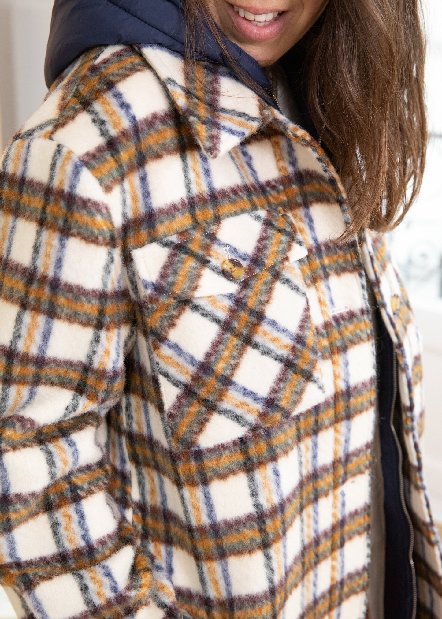 Manteau long GALAK carreaux taupe
