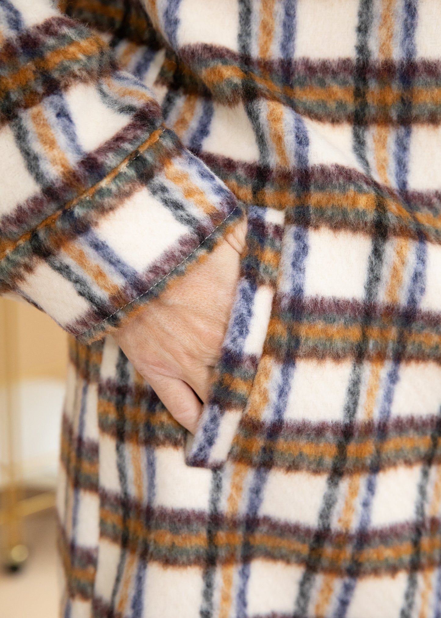 Manteau long GALAK carreaux taupe