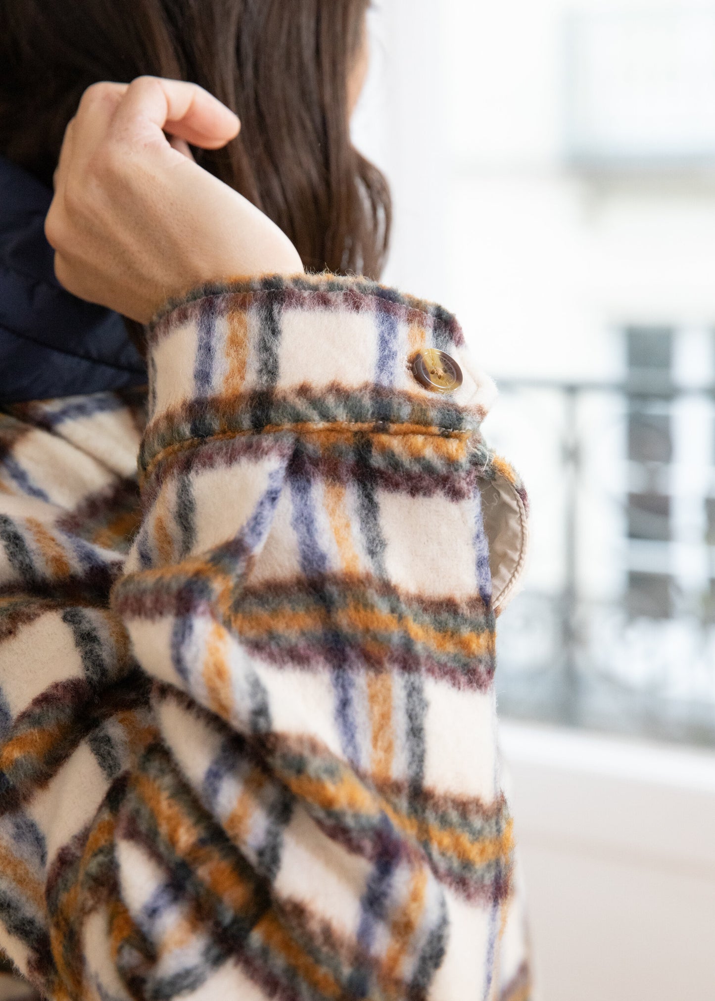 Manteau long GALAK carreaux taupe