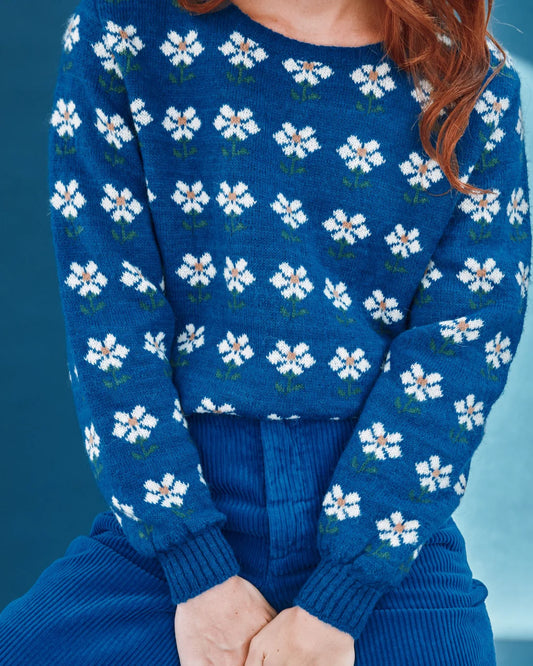 Pull CORENTIN fleurs bleu royal
