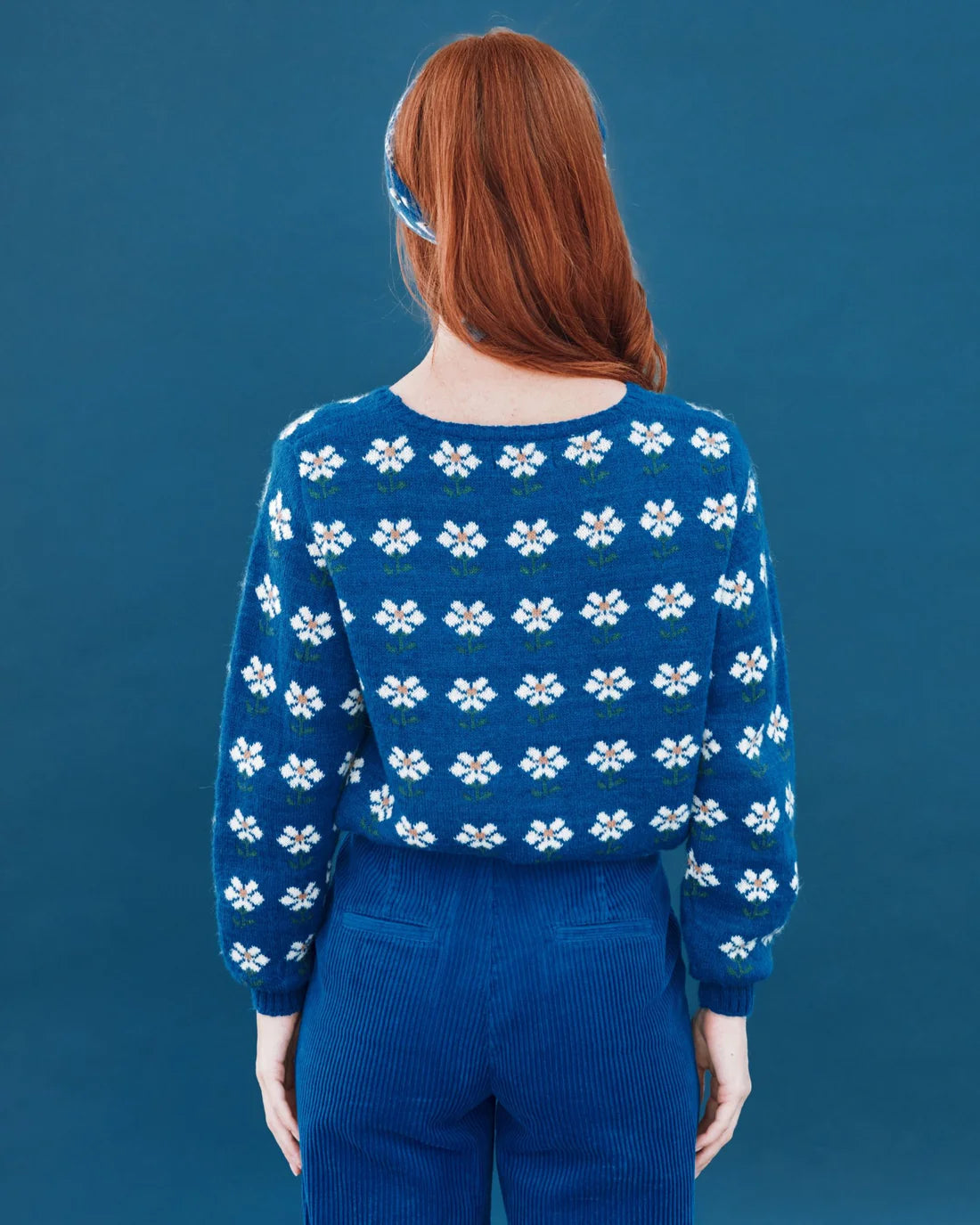 Pull CORENTIN fleurs bleu royal