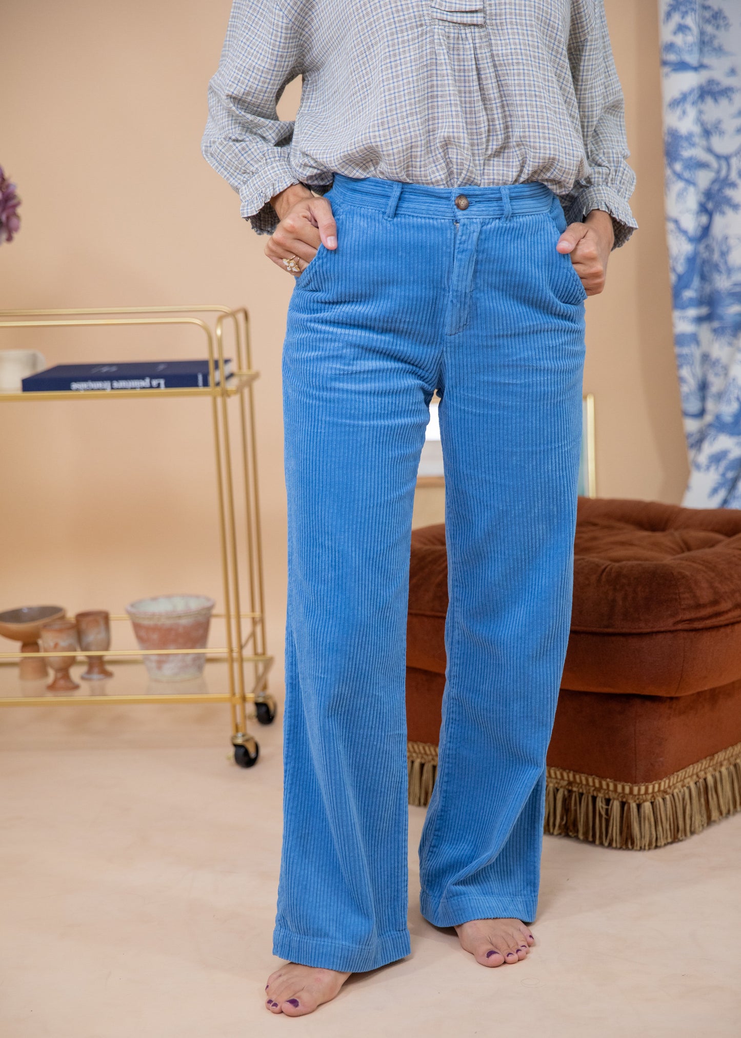 Pantalon velours YANELLE azur