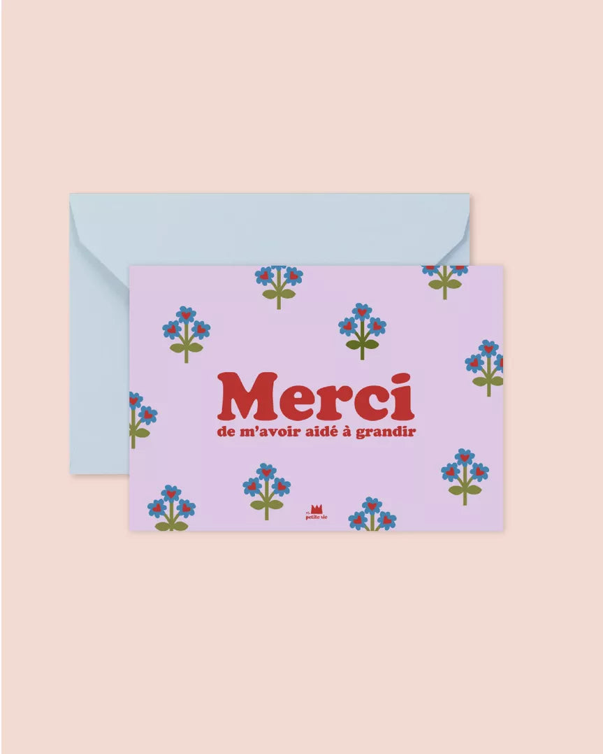 Carte postale MERCI DE M'AVOIR AIDÉ À GRANDIR lilas