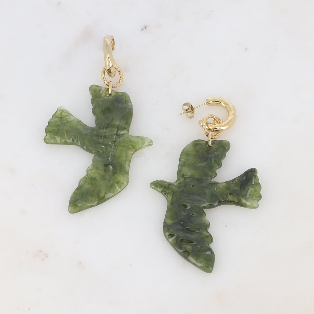 Boucles d'oreilles OISEAU kaki