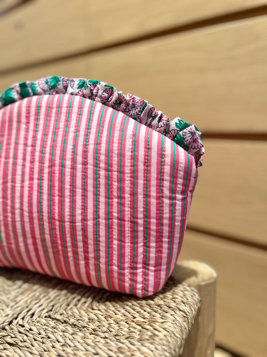 Trousse STRIPE rose/verte