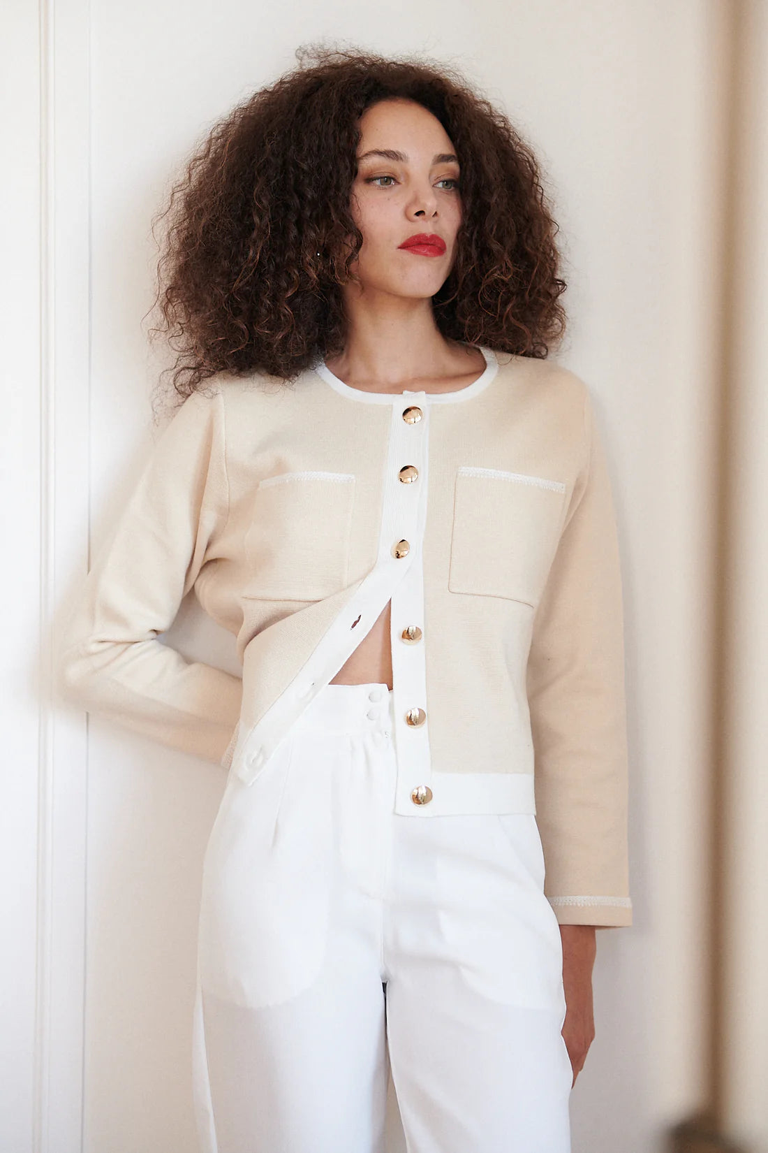 Veste en maille MAGDA beige et écrue