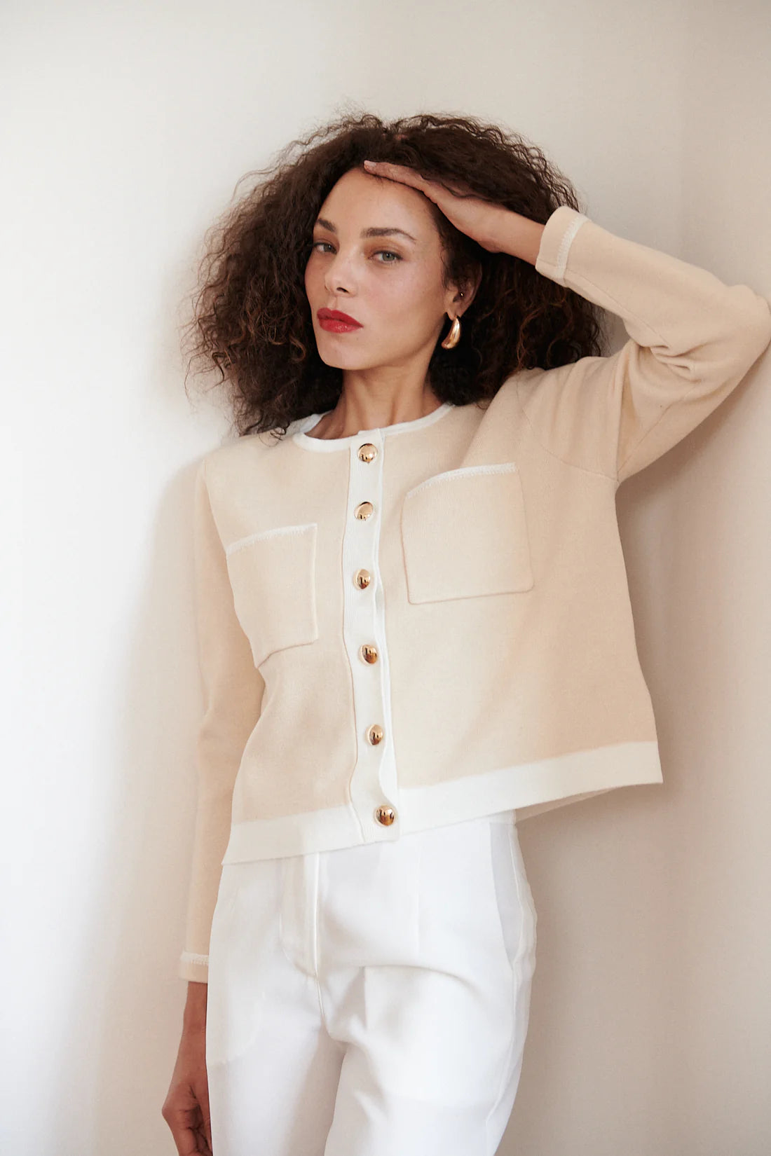 Veste en maille MAGDA beige et écrue