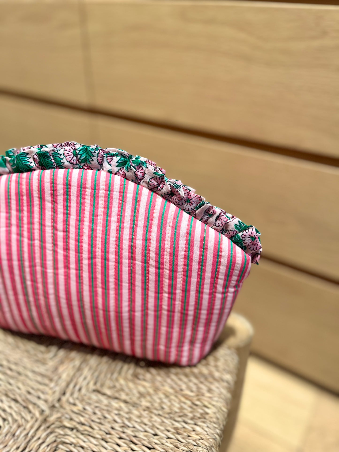 Trousse STRIPE rose/verte