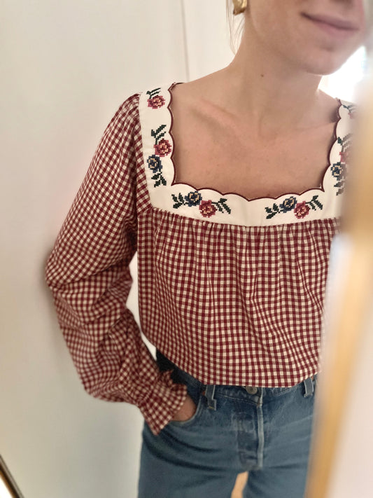 Blouse FAUSTINE vichy brodée