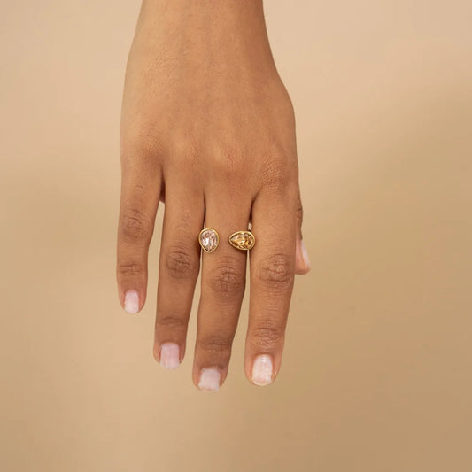 Bague LOUISE double gouttes marron