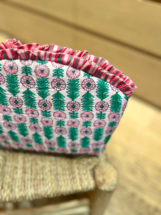 Trousse FLEURS rose/verte