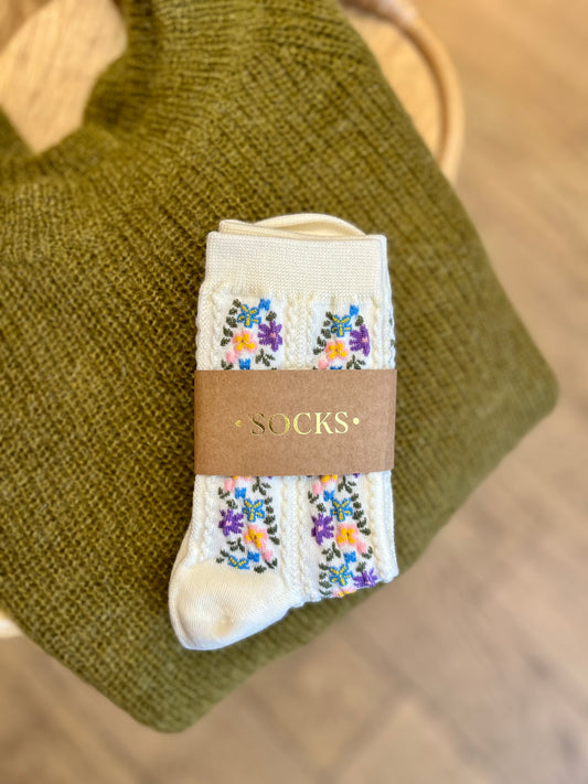 Chaussettes FLORAL blanches