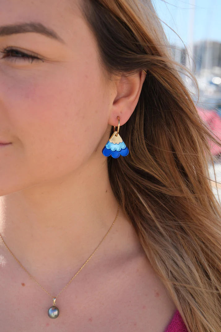 Boucles d'oreilles FAUSTINE fleurs bleu/bleu ciel/or