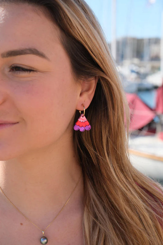 Boucles d'oreilles FAUSTINE fleurs violet/rose/rouge