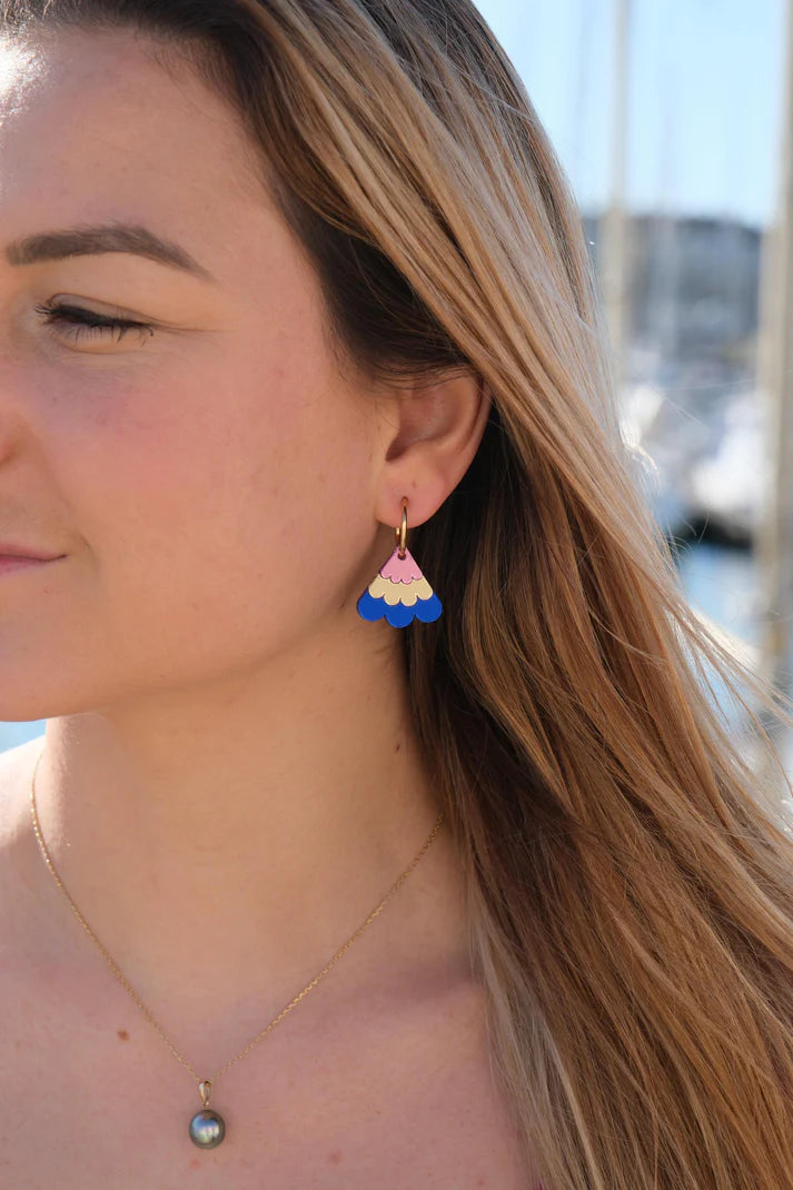 Boucles d'oreilles FAUSTINE fleurs bleu/or/rose