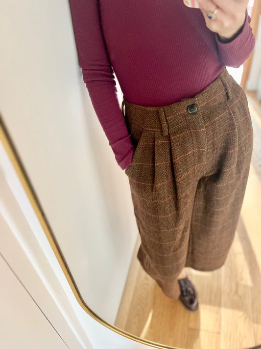 Pantalon BASILE carreaux marron/kaki