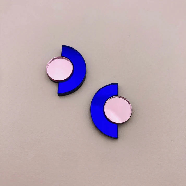 Boucles d'oreilles ROSELINE rose/bleu foncé