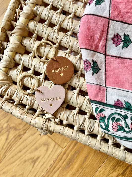 Porte-clés coeur MARRAINE rose tendre