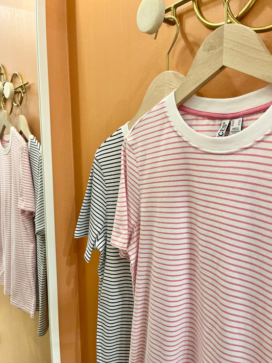T-shirt RIA fines rayures rose