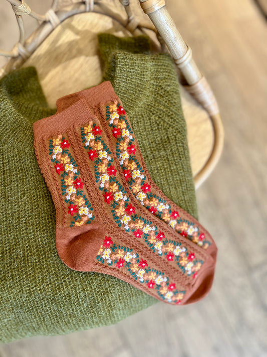 Chaussettes FLORAL rouille