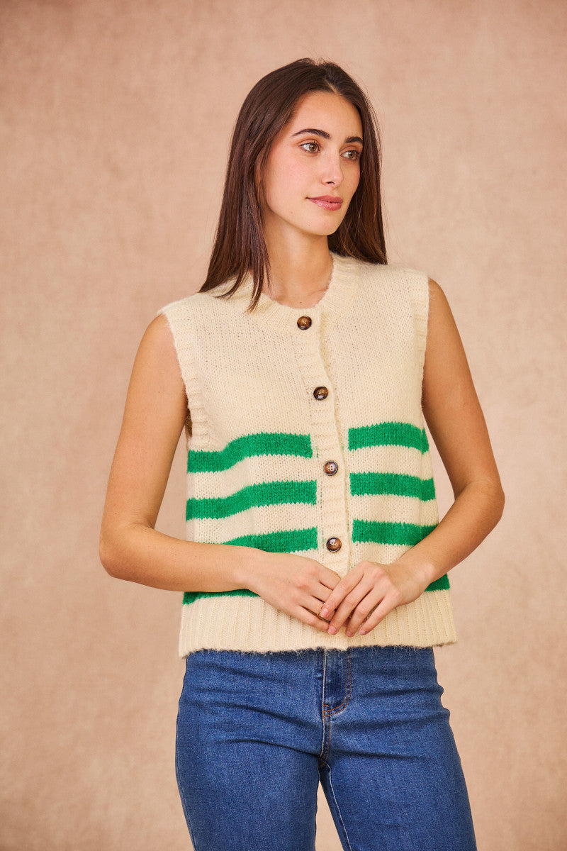 Gilet MARTINE rayé vert
