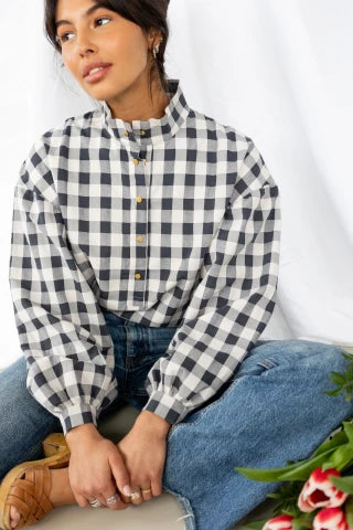 Blouse VIDYA carreaux noir