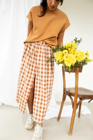 Jupe NEELI carreaux caramel