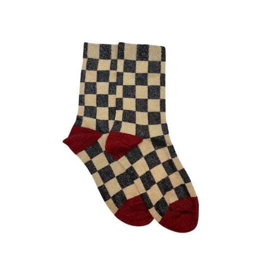 Chaussettes JULIE damier grenat
