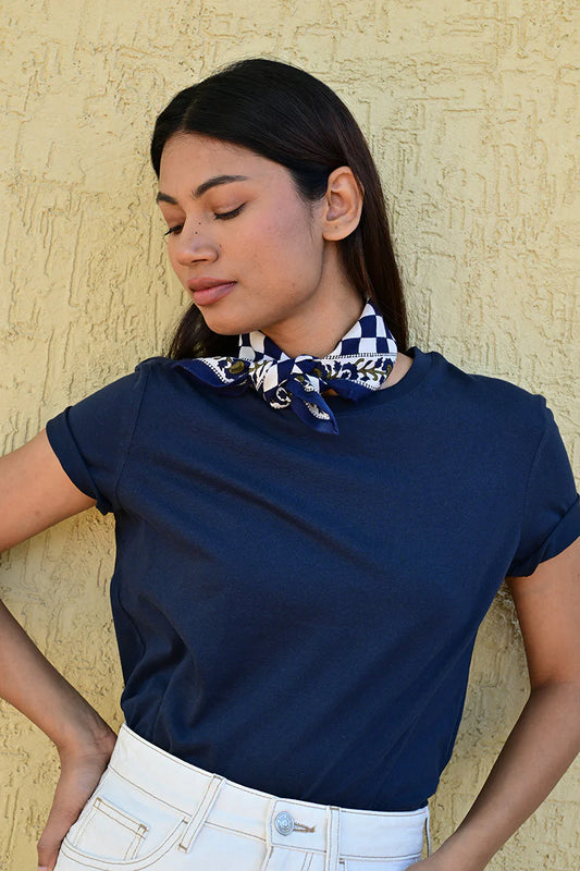 Petit foulard CHECKS bleu marine