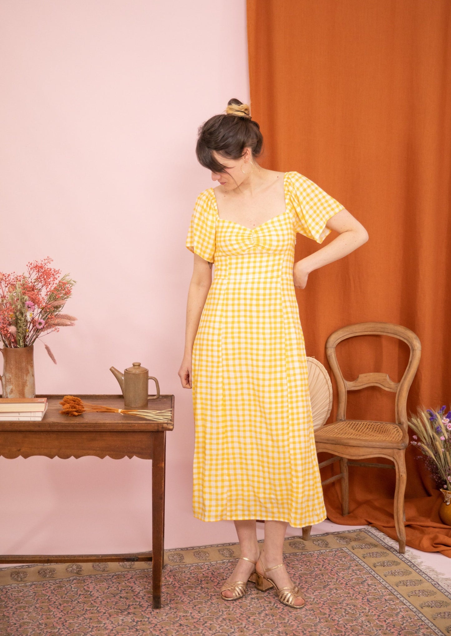 Robe midi VICHY jaune