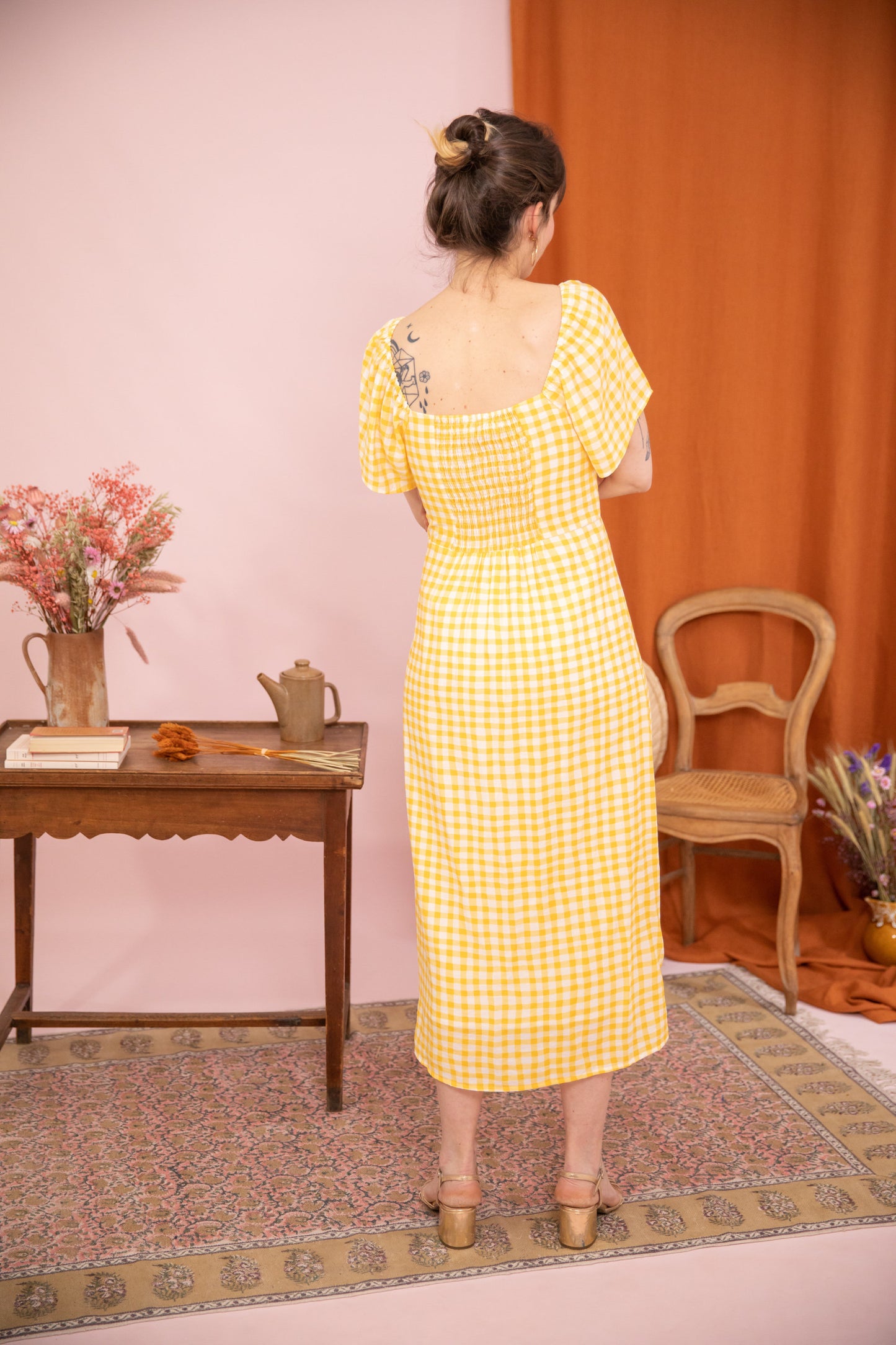 Robe midi VICHY jaune