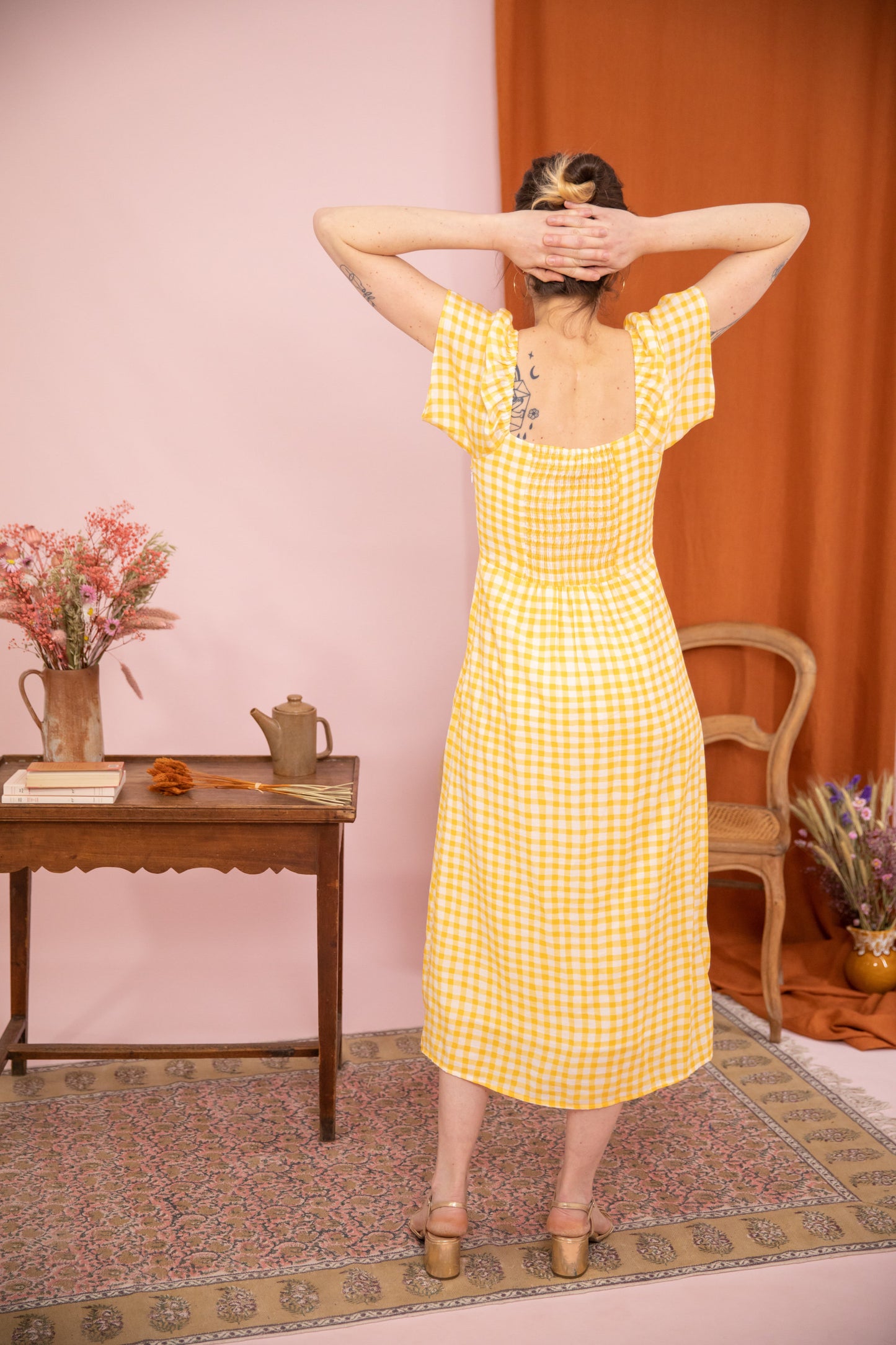 Robe midi VICHY jaune