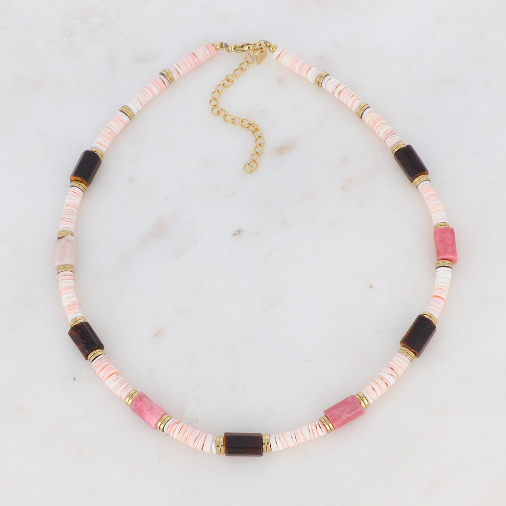 Collier NOLA rhodonite et oeil de tigre
