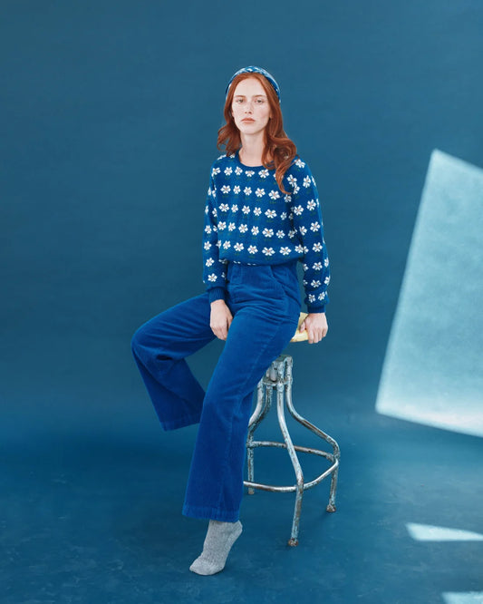 Pull CORENTIN fleurs bleu royal