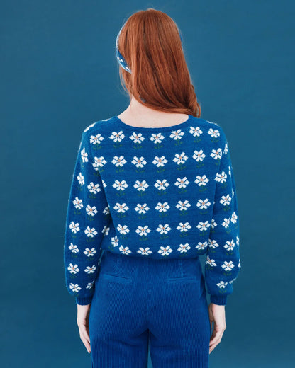 Pull CORENTIN fleurs bleu royal