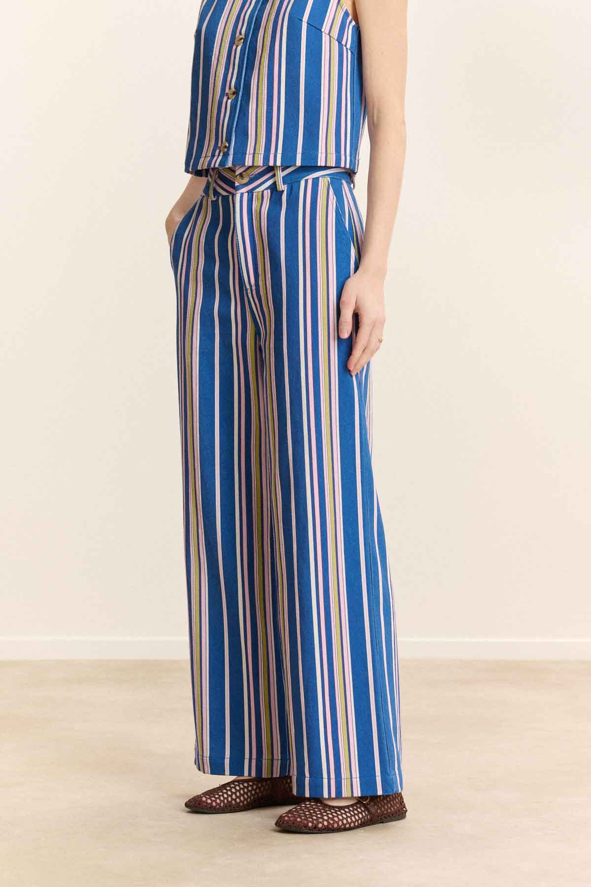 Pantalon VICTORINE rayé bleu