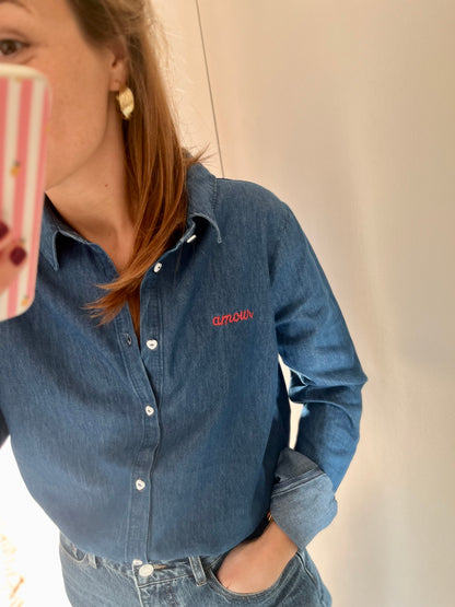 Chemise ERIS denim brodée Amour