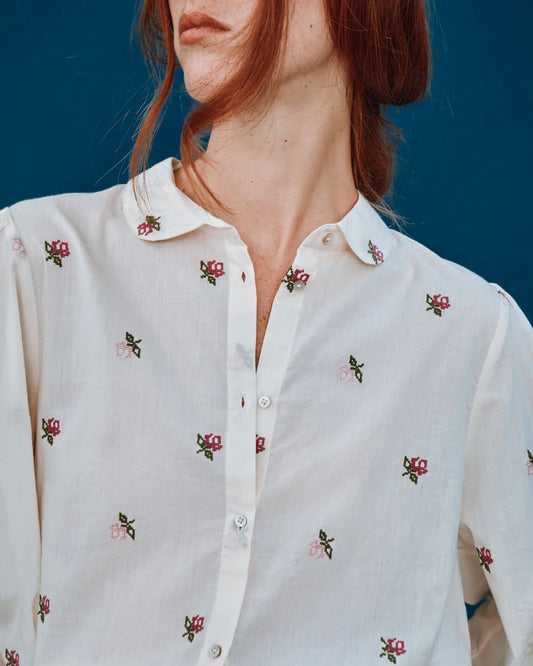 Chemise CALYPSO brodée rose