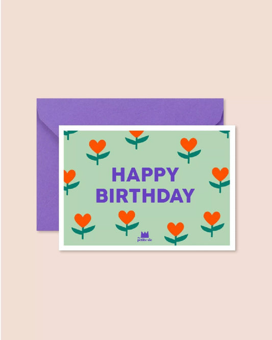 Carte postale HAPPY BIRTHDAY coeurs rouges