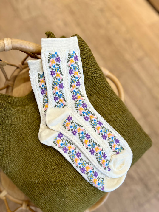 Chaussettes FLORAL blanches