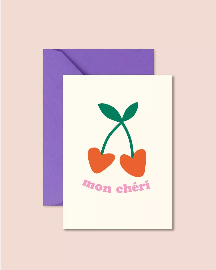 Carte postale MON CHÉRI coeur cerise