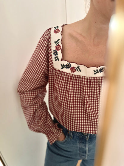 Blouse FAUSTINE vichy brodée