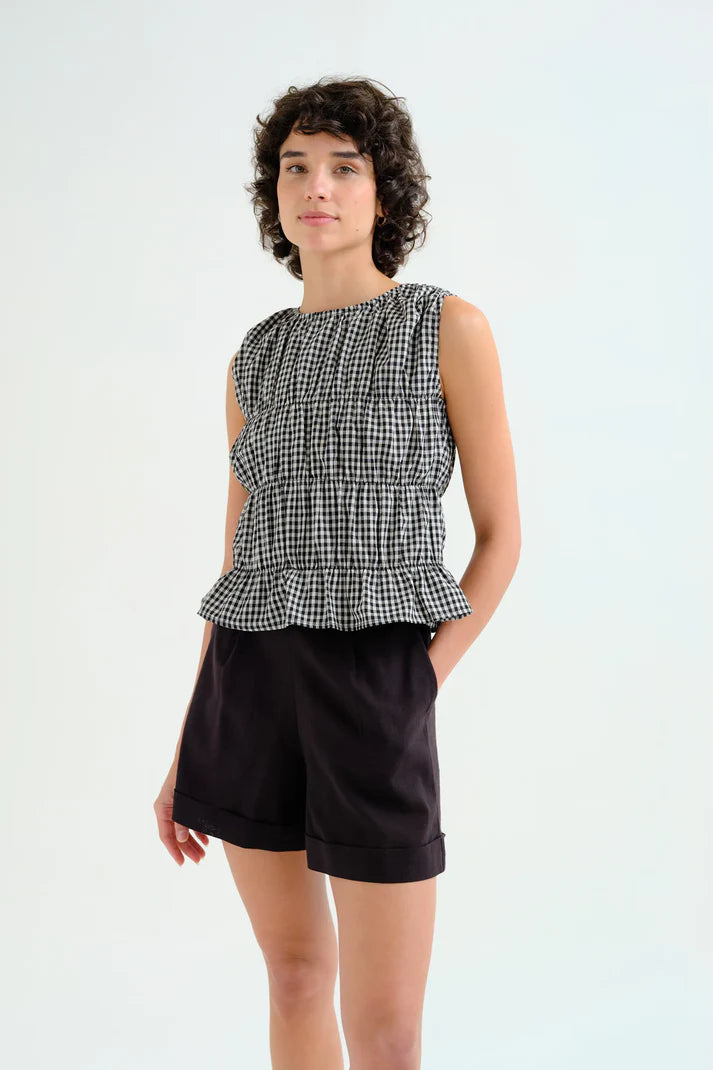 Haut CLAUDIA smocké vichy noir