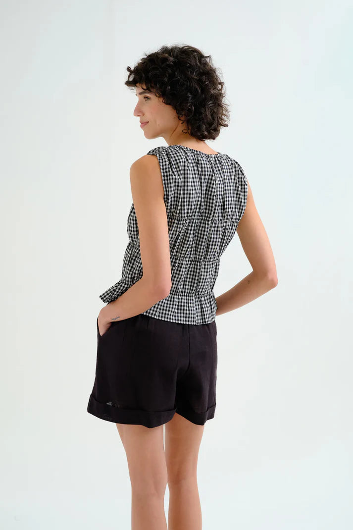 Haut CLAUDIA smocké vichy noir
