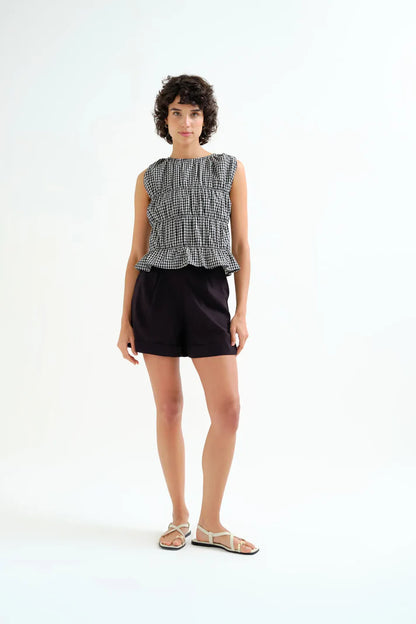 Haut CLAUDIA smocké vichy noir