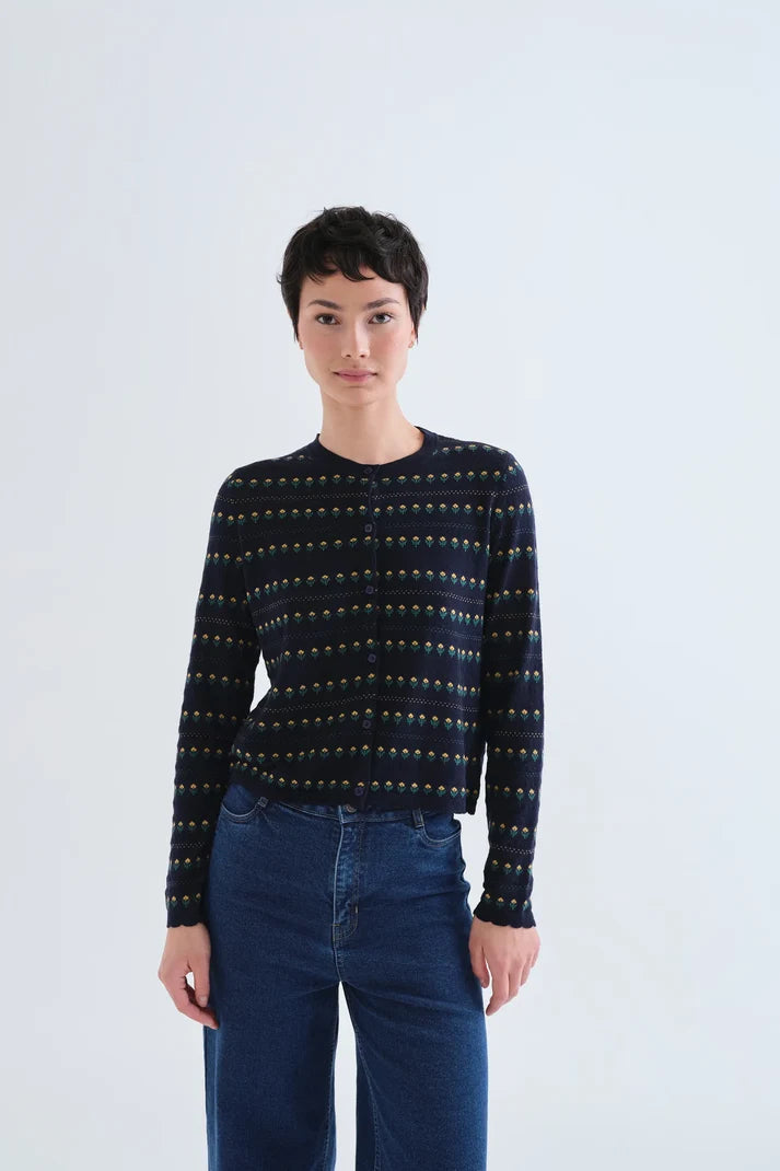 Gilet ÉMILE fleurs marine