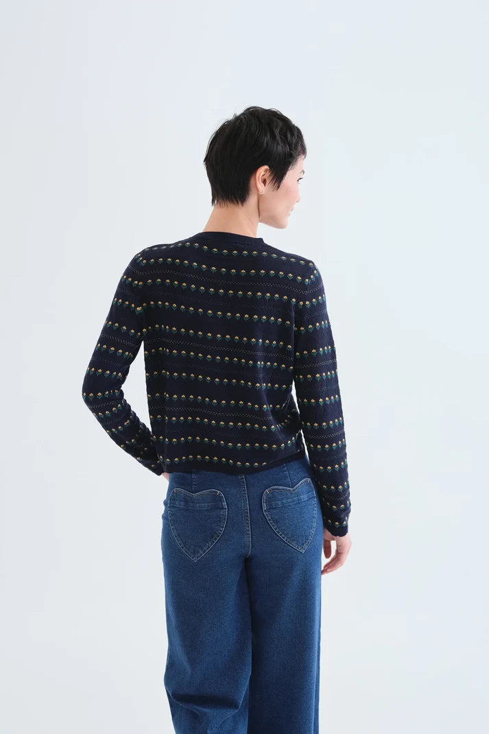 Gilet ÉMILE fleurs marine