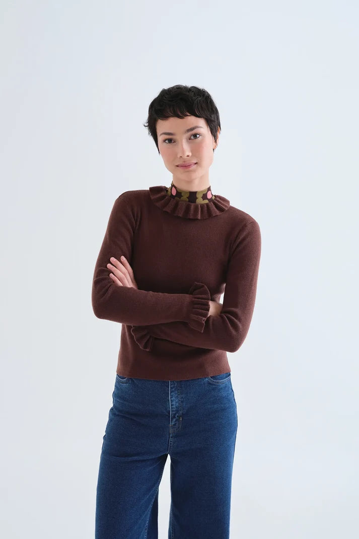 Pull LOUIZON volants chocolat